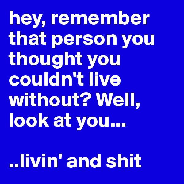 hey, remember that person you thought you couldn't live without? Well, look at you...

..livin' and shit