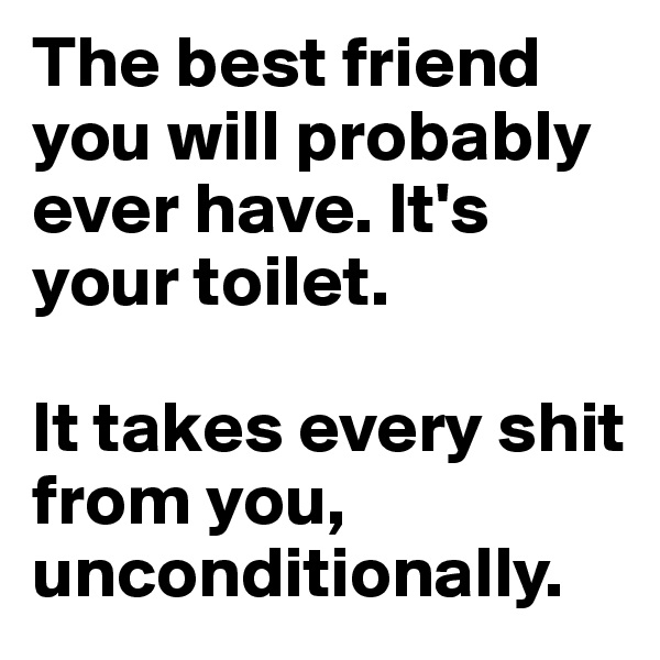 The best friend you will probably ever have. It's your toilet.

It takes every shit from you, unconditionally.