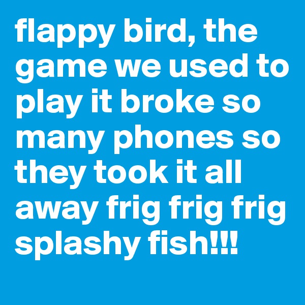 flappy bird, the game we used to play it broke so many phones so they took it all away frig frig frig splashy fish!!!