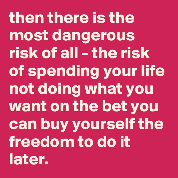 then there is the most dangerous risk of all - the risk of spending your life not doing what you want on the bet you can buy yourself the freedom to do it later.