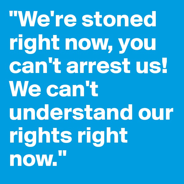"We're stoned right now, you can't arrest us! 
We can't understand our rights right now."