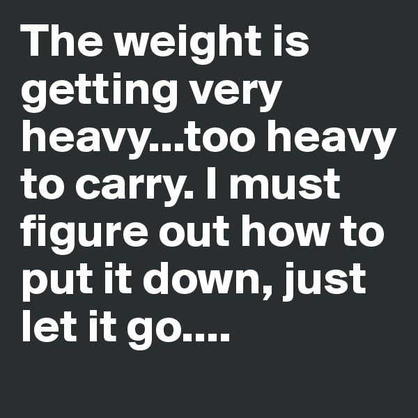 The weight is getting very heavy...too heavy to carry. I must figure out how to put it down, just let it go....