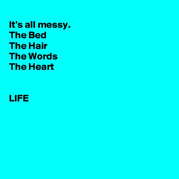 
It's all messy.
The Bed
The Hair
The Words
The Heart


LIFE





