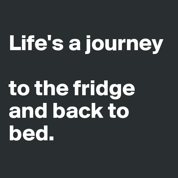 
Life's a journey 

to the fridge and back to bed.
