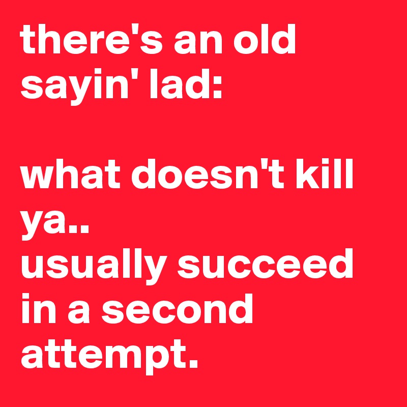 there's an old sayin' lad: 

what doesn't kill ya.. 
usually succeed in a second attempt.