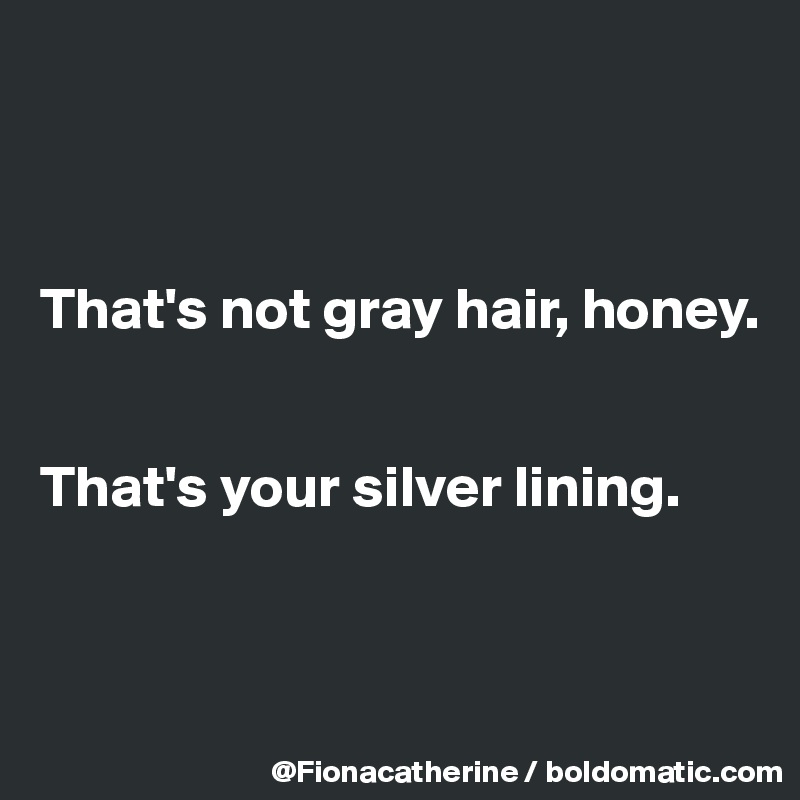 



That's not gray hair, honey.


That's your silver lining.



