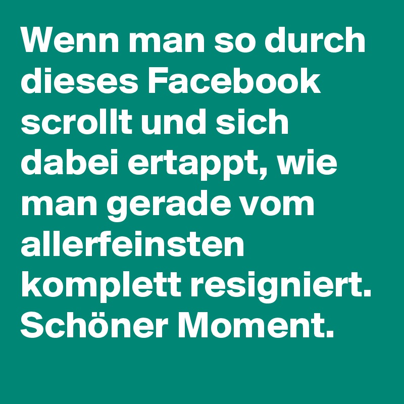 Wenn man so durch  dieses Facebook scrollt und sich dabei ertappt, wie man gerade vom allerfeinsten komplett resigniert.
Schöner Moment.