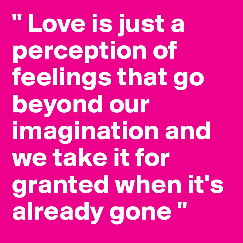 " Love is just a perception of feelings that go beyond our imagination and we take it for granted when it's already gone " 