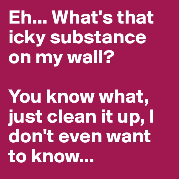 Eh... What's that icky substance on my wall?

You know what, just clean it up, I don't even want to know...