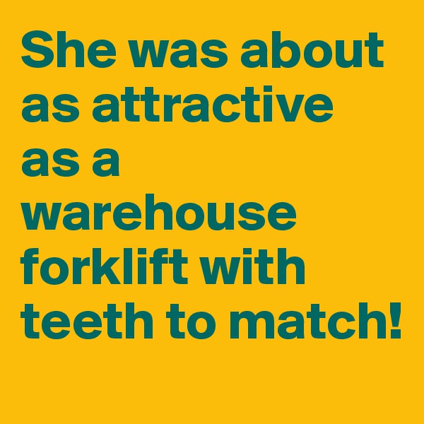 She was about as attractive as a warehouse forklift with teeth to match!
