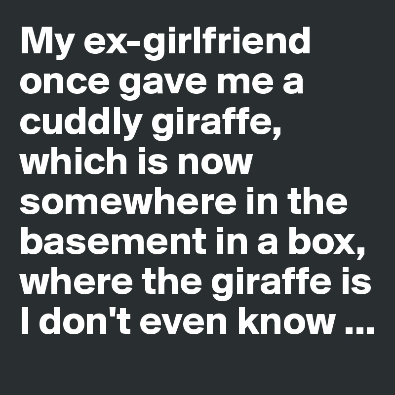 My ex-girlfriend once gave me a cuddly giraffe, which is now somewhere in the basement in a box, where the giraffe is I don't even know ...