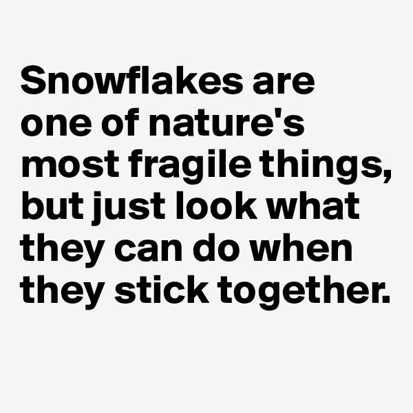 
Snowflakes are one of nature's most fragile things, 
but just look what they can do when they stick together.