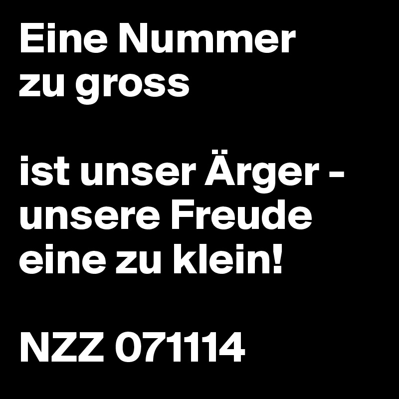 Eine Nummer
zu gross

ist unser Ärger - unsere Freude eine zu klein!

NZZ 071114