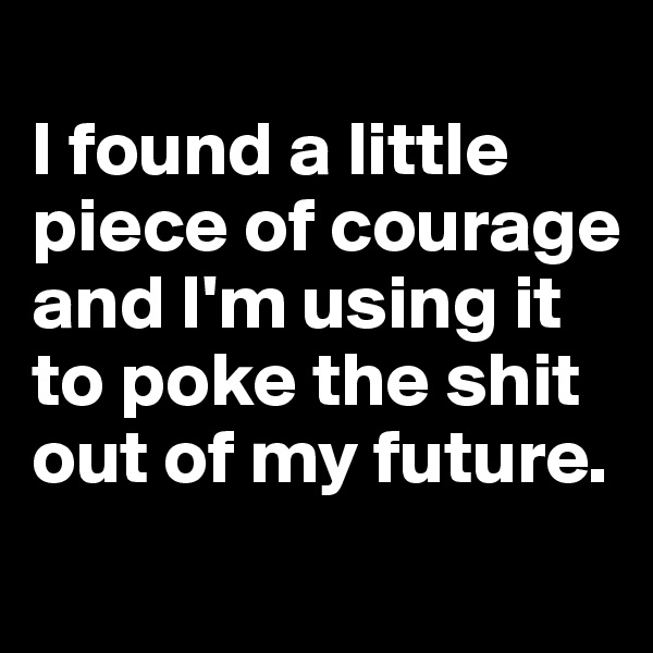 
I found a little piece of courage and I'm using it to poke the shit out of my future.
