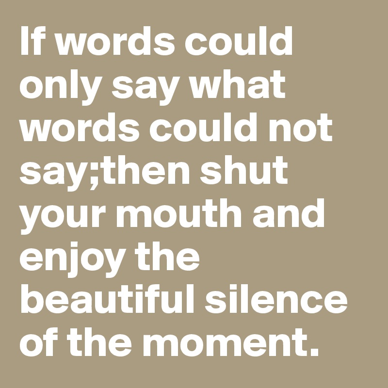 If words could only say what words could not say;then shut your mouth and enjoy the beautiful silence of the moment.