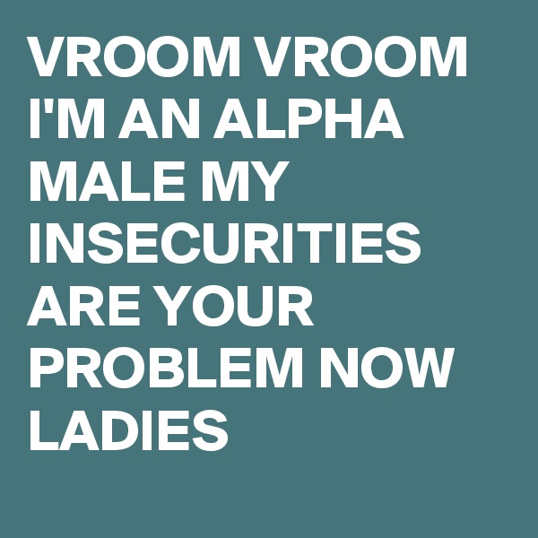 VROOM VROOM I'M AN ALPHA MALE MY INSECURITIES ARE YOUR PROBLEM NOW LADIES