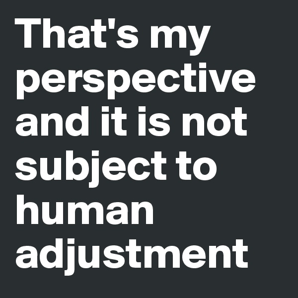 That's my perspective and it is not subject to human adjustment 