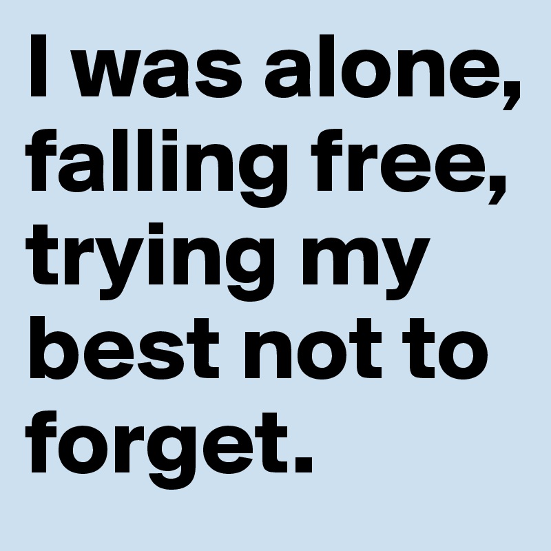 I was alone, falling free, trying my best not to forget.