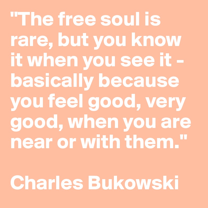 "The free soul is rare, but you know it when you see it - basically because you feel good, very good, when you are near or with them."

Charles Bukowski 