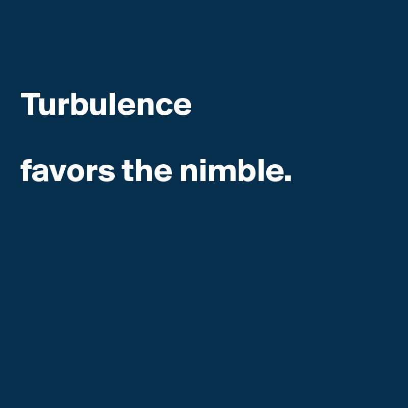 

Turbulence 

favors the nimble. 





