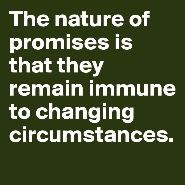 The nature of promises is that they remain immune to changing circumstances.
