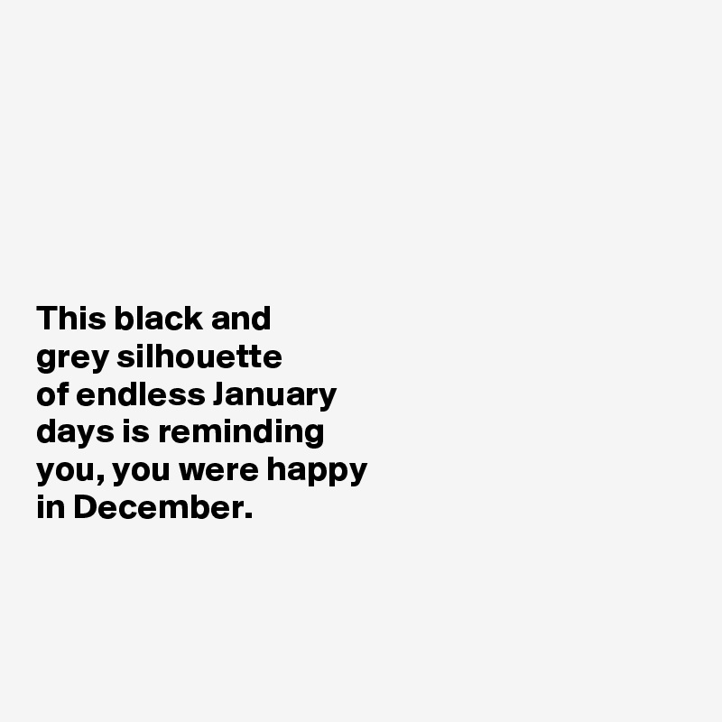 






This black and 
grey silhouette 
of endless January 
days is reminding 
you, you were happy 
in December. 



