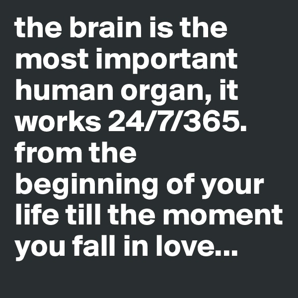 the brain is the most important human organ, it works 24/7/365.
from the beginning of your life till the moment you fall in love...