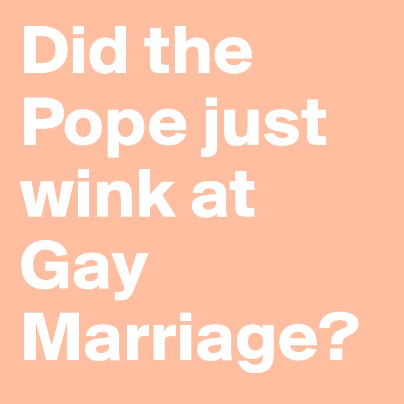 Did the Pope just wink at Gay Marriage?