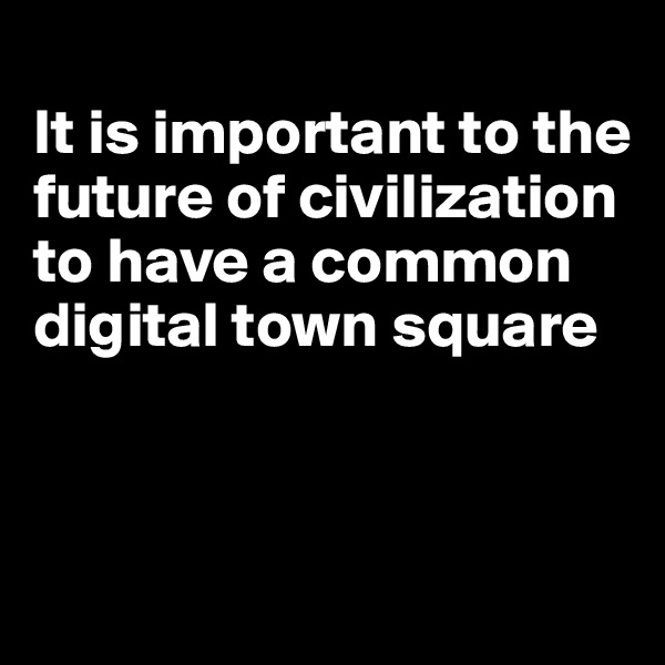 
It is important to the future of civilization to have a common digital town square



