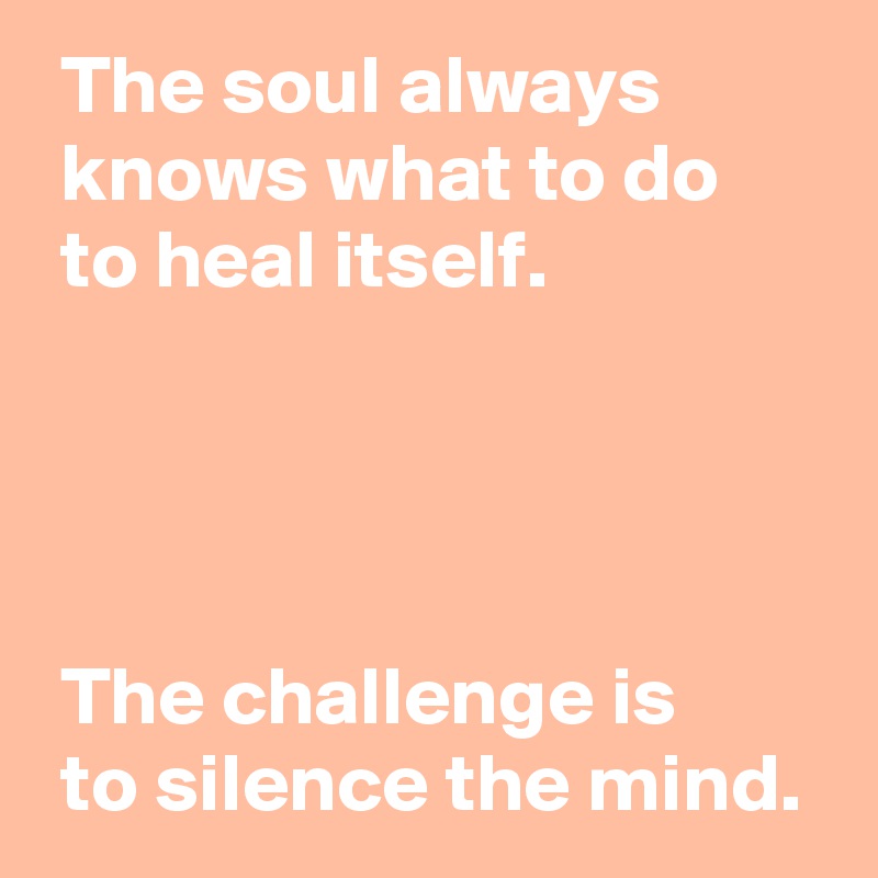  The soul always 
 knows what to do 
 to heal itself.




 The challenge is 
 to silence the mind.