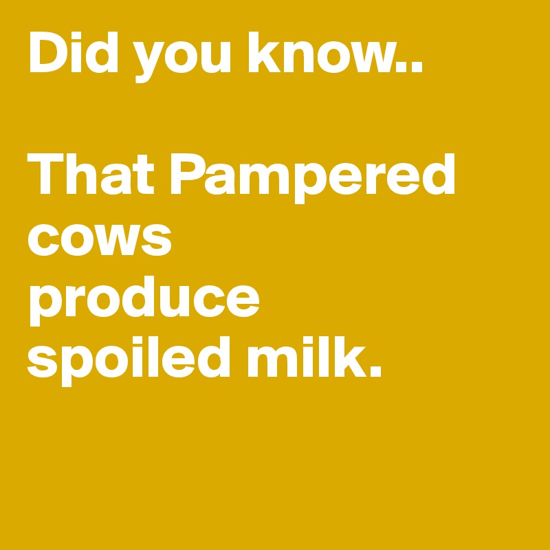 Did you know..

That Pampered cows 
produce 
spoiled milk.

