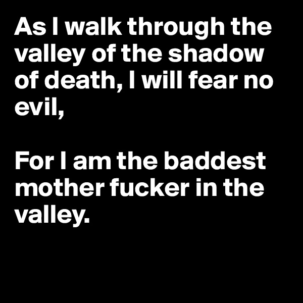 As I walk through the valley of the shadow of death, I will fear no evil,

For I am the baddest mother fucker in the valley.

