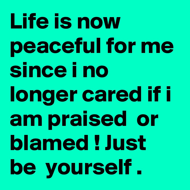 Life is now peaceful for me since i no longer cared if i am praised  or  blamed ! Just be  yourself .