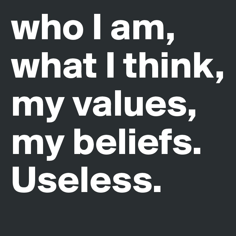 who I am, what I think, my values, my beliefs. 
Useless. 