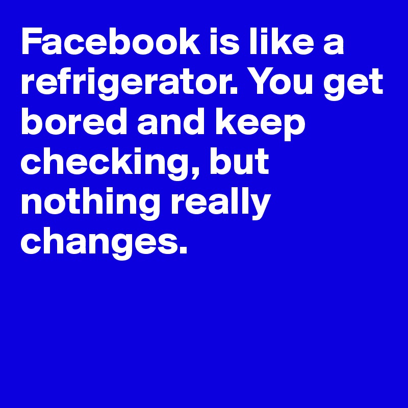 Facebook is like a refrigerator. You get bored and keep checking, but nothing really changes.


