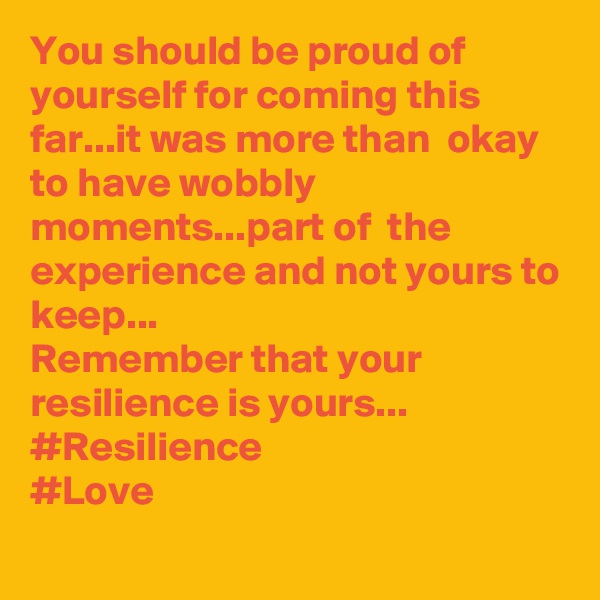 You should be proud of yourself for coming this far...it was more than  okay to have wobbly moments...part of  the  experience and not yours to keep...
Remember that your resilience is yours...
#Resilience
#Love 
 