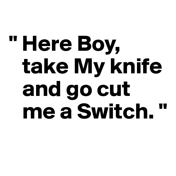 
" Here Boy, 
   take My knife  
   and go cut 
   me a Switch. "
