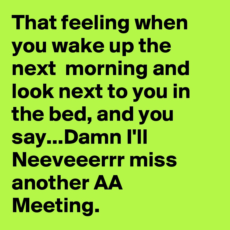 That feeling when you wake up the next  morning and look next to you in the bed, and you say...Damn I'll Neeveeerrr miss another AA Meeting.