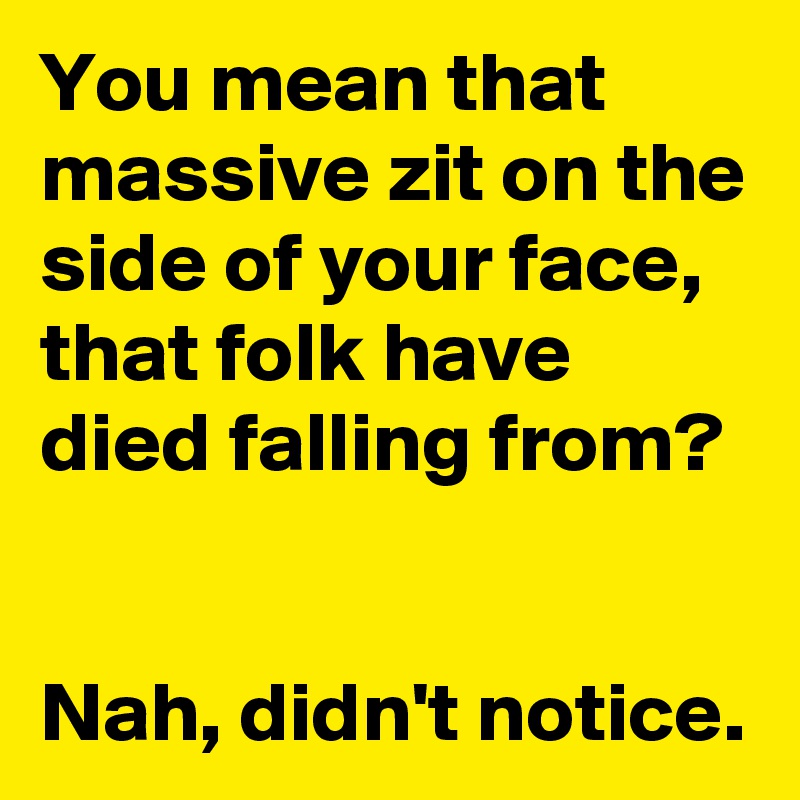 You mean that massive zit on the side of your face, that folk have died falling from? 


Nah, didn't notice.