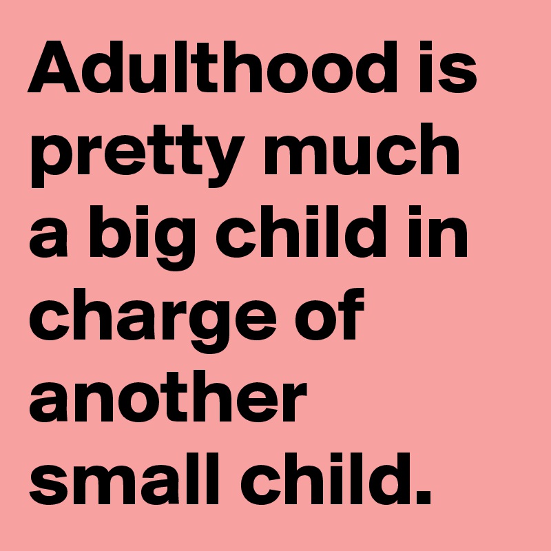 Adulthood is pretty much a big child in charge of another small child.   