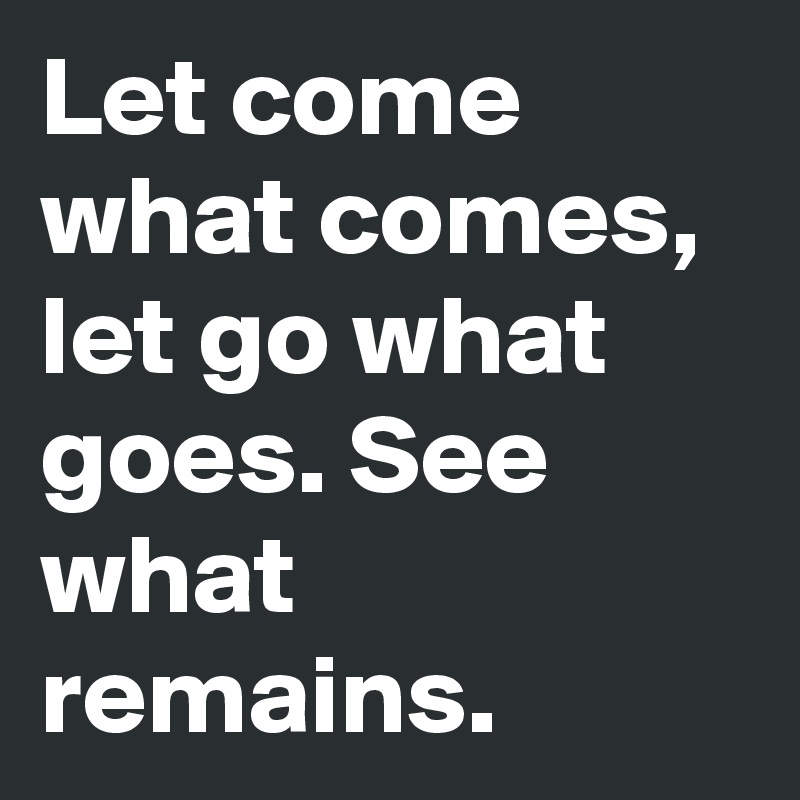 Let come what comes, let go what goes. See what remains. 