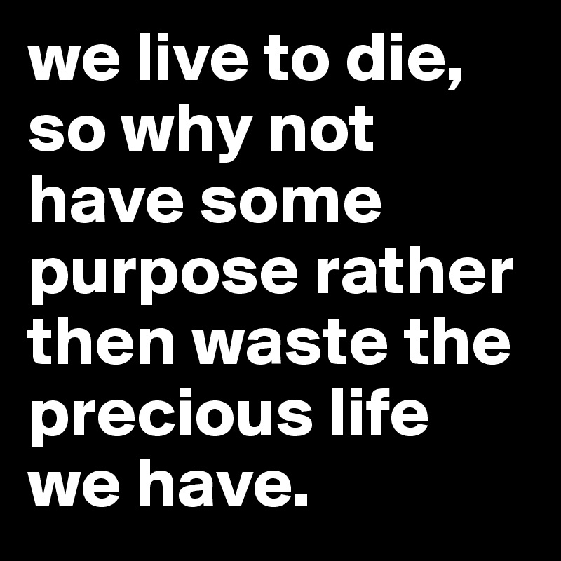 we live to die, so why not have some purpose rather then waste the precious life  we have. 