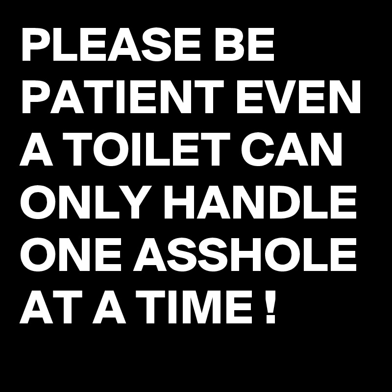 PLEASE BE PATIENT EVEN A TOILET CAN ONLY HANDLE ONE ASSHOLE AT A TIME !