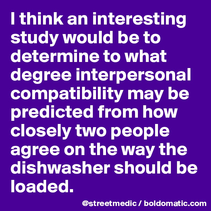 I think an interesting study would be to determine to what degree interpersonal compatibility may be predicted from how closely two people agree on the way the dishwasher should be loaded.