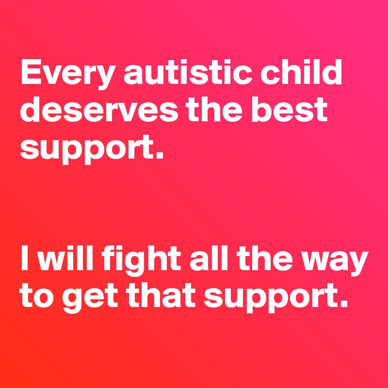 
Every autistic child deserves the best support.


I will fight all the way to get that support.
