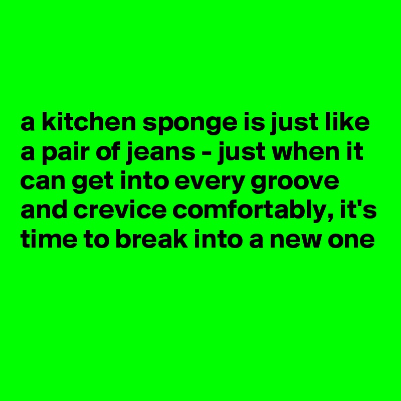 


a kitchen sponge is just like a pair of jeans - just when it can get into every groove and crevice comfortably, it's time to break into a new one



