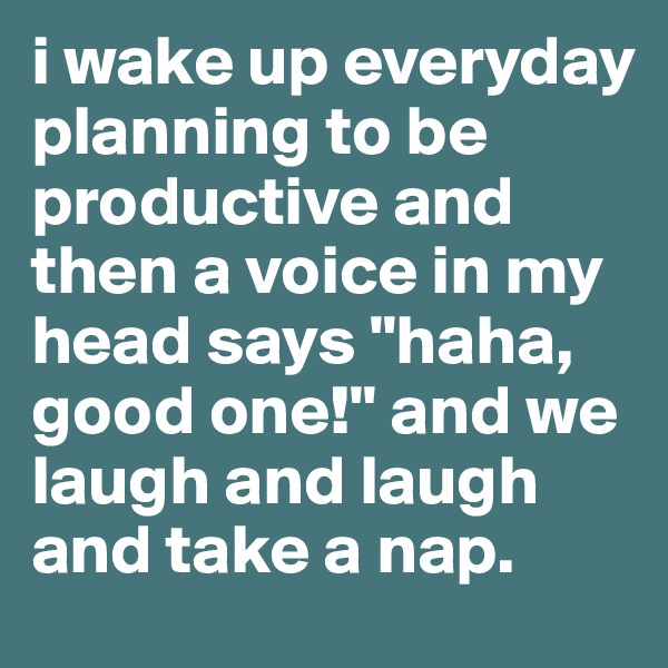 i wake up everyday planning to be productive and then a voice in my head says "haha, good one!" and we laugh and laugh and take a nap.