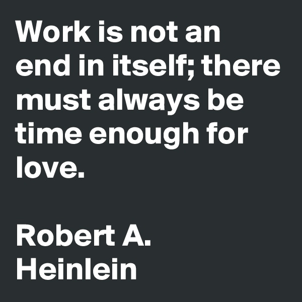 Work is not an end in itself; there must always be time enough for love.

Robert A. Heinlein