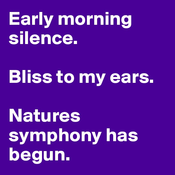 Early morning silence.

Bliss to my ears.

Natures symphony has begun.