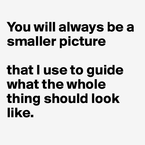 
You will always be a smaller picture 

that I use to guide what the whole thing should look like. 
